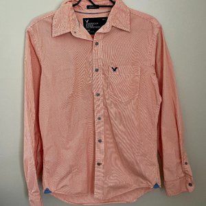 American Eagle Men's Orange Button Down, Athletic Fit